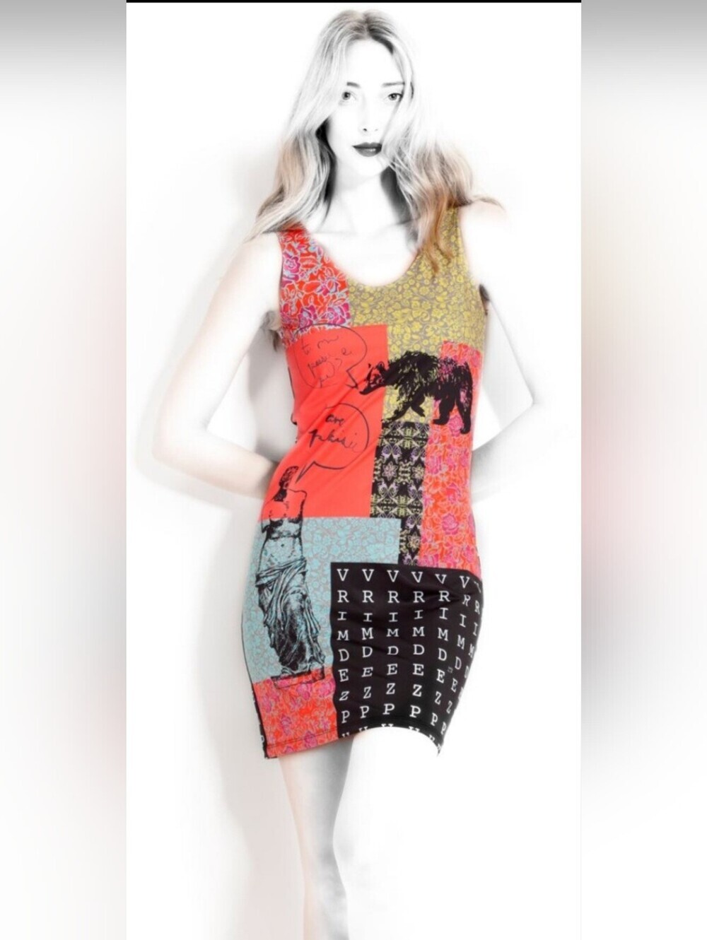VOLT Design Ours Chinois Graphic Mini Reversible Dress, VGUC, Size L